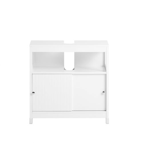 Meuble Sous Lavabo Avec 2 Étagères Et 2 Portes Effet Bois Blanc