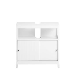 Meuble Sous Lavabo Avec 2 Étagères Et 2 Portes Effet Bois Blanc
