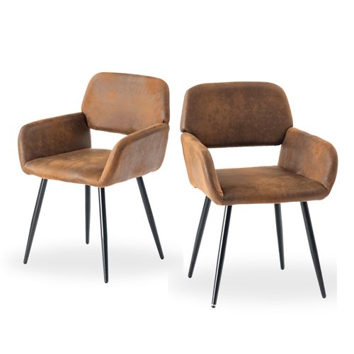 Lot De 2 Chaises Industrielles Tissu Marron Rétro Pieds Noirs