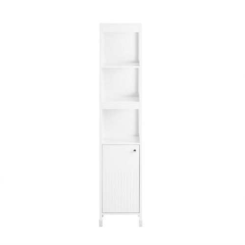 Colonne Avec Porte Et 3 Compartiments Ouverts Effet Bois Blanc