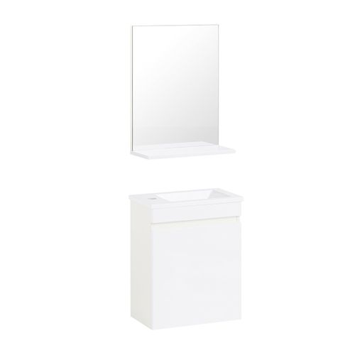 Meuble Suspendu Pour Lavabo Avec Miroir Effet Bois Blanc