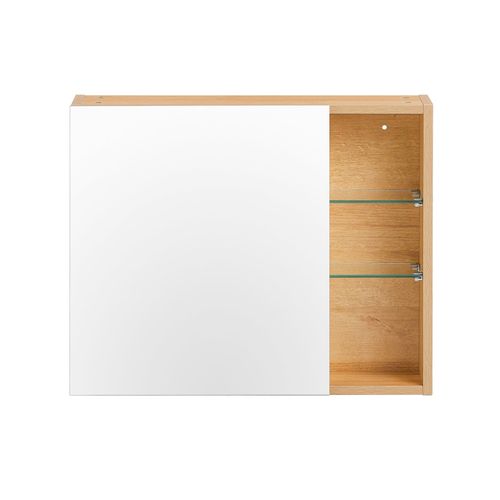 Armoire Murale Avec Miroir 1 Porte Étagères Réglables Effet Bois