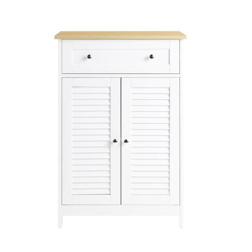 Commode Avec Étagère Réglable 1 Tiroir Et 2 Portes Effet Bois Blanc