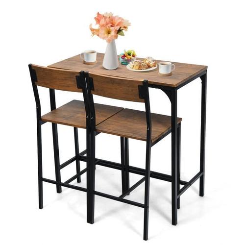 Costway Table De Bar Industriel Avec 2 Chaises, Table Haute Mange-Debout Marron Rustique Pour Bar, Cuisine, Bistro, Restaurant