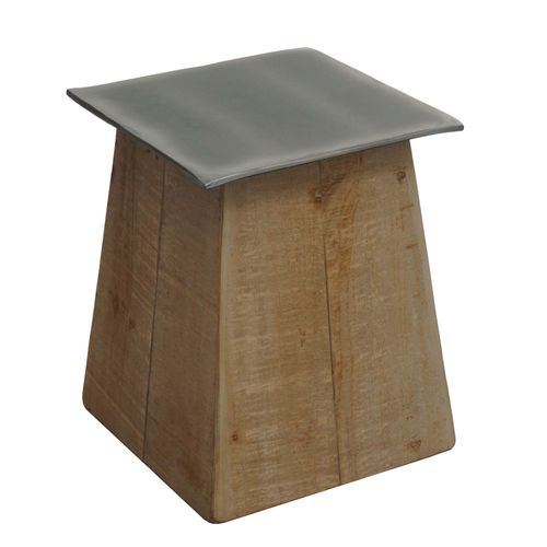 Tabouret Hwc-L76, Pouf En Bois, Bois Massif Industriel Certifié Mvg, Naturel Avec Aspect Métal
