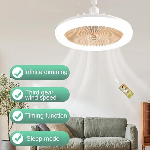 Ventilateur plafond avec lumières et télécommande, Lampe E27 ventilateurs  de plafond silencieux 30W avec minuterie, Ventilateur mural portable  enfichable avec lumière pour chambre