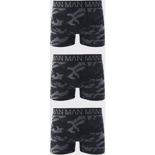 Lot De 3 Boxers Sans Coutures À Imprimé Camouflage - Man Active Homme - Noir - S, Noir