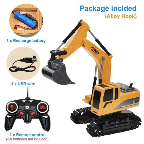 Recharge En Alliage 6ch - Jouet De Mini Bulldozer Et Camion À Décharge Avec Grue, Pelle En Plastique, Véhicule Électrique Télécommandé En Alliage D'échelle 1:24 À Offrir En Cadeau