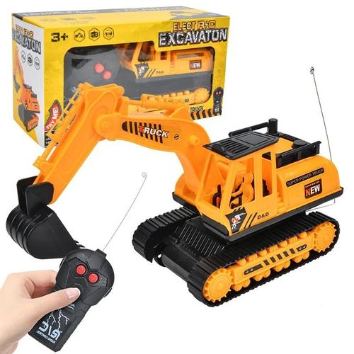 Batterie En Plastique 2ch - Jouet De Mini Bulldozer Et Camion À Décharge Avec Grue, Pelle En Plastique, Véhicule Électrique Télécommandé En Alliage D'échelle 1:24 À Offrir En Cadeau