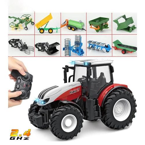 B1 - Remorque Tracteur Rc 2.4ghz Avec Phares Led, Ensemble De Jouets Agricoles, Télécommande 1:24, Jouet Pour Enfant, Cadeau Pour Garçon