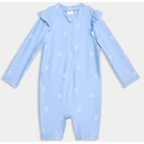 Maillot De Bain À Manches Longues En Tissu Anti-Uv À Motif Marguerites (Jusqu'au 3 Ans) - Bleu