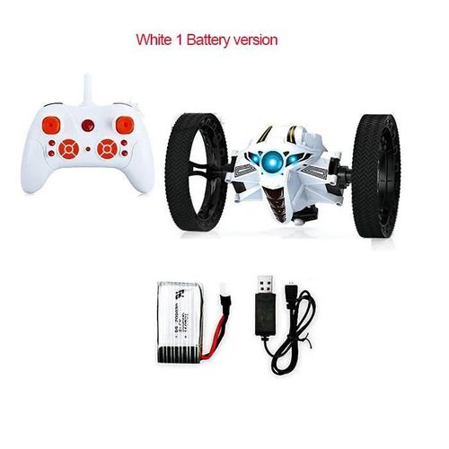803-Blanc1B - Voiture jouet télécommandée 2.4G, Voiture rebondisnoyaux, Voiture sautante avec roues flexibles, Rotation, Veilleuse LED, Voiture robot RC, Cadeau VS SJ88