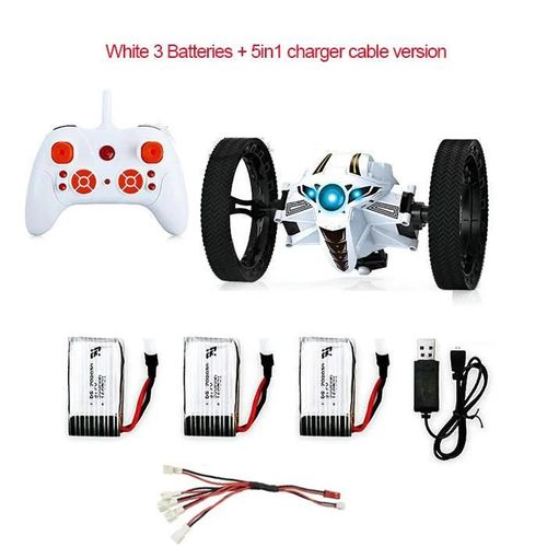 803-Blanc3B - Voiture jouet télécommandée 2.4G, Voiture rebondisnoyaux, Voiture sautante avec roues flexibles, Rotation, Veilleuse LED, Voiture robot RC, Cadeau VS SJ88