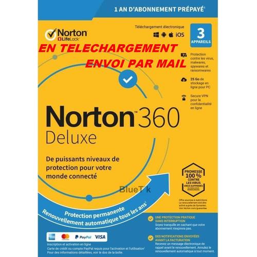 Avec Cb Norton 360 Deluxe Esd Abo 3 Appareils - 3app - 1 An - 25gb Cloud - Envoyé Par Mail