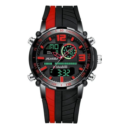 Noir-Rouge - Montre De Sport Pour Hommes, Double Affichage, Chronographe Analogique Numérique, Étanche