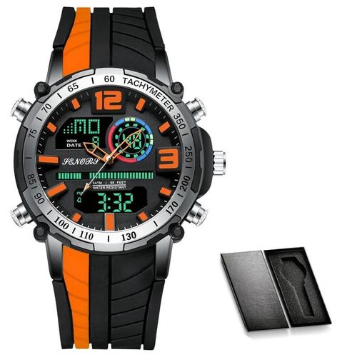 Boîte-Noir-Orange - Montre De Sport Pour Hommes, Double Affichage, Chronographe Analogique Numérique, Étanche