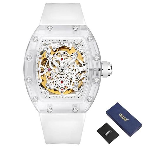 Coffret En Or Blanc - Pinsman-Montre Mécanique Existent Pour Homme, Transparent, Blanc, Creux, Grand Cadran, Dehors Shoous, Montre-Bracelet, Zones Relo