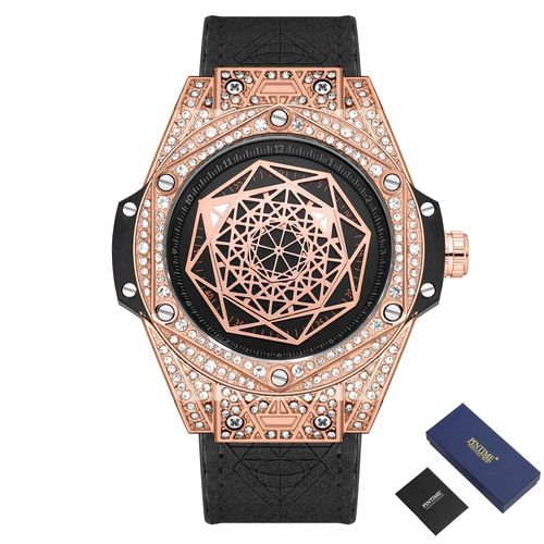 Boîte En Or Rose - Pinsmen-Montre Hip Hop Pour Homme, Grand Cadran, Montres Uniques, Diamant De Luxe, Glace, Étanche
