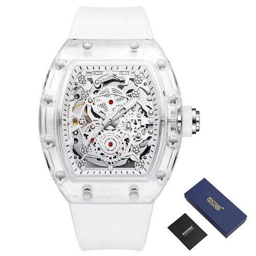Boîte En Argent Blanc - Pinsman-Montre Mécanique Existent Pour Homme, Transparent, Blanc, Creux, Grand Cadran, Dehors Shoous, Montre-Bracelet, Zones Relo