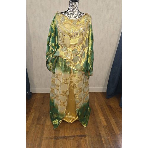 Tenue Traditionnelle Chaoui Algérienne Melhfa Berbère Verte Et Or Galons Sequins Doré