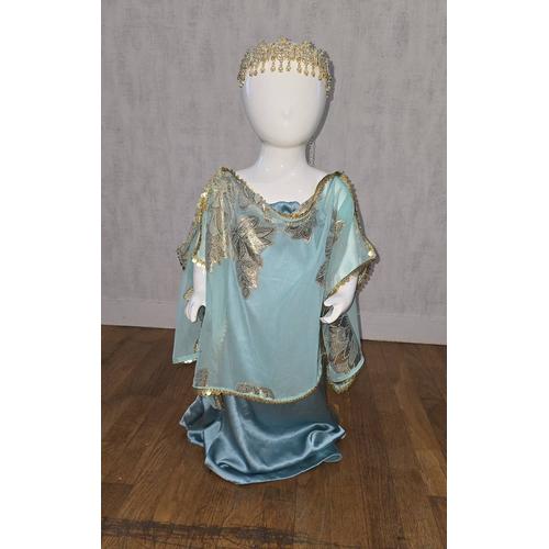 Tenue Traditionnelle Fille Chaoui Mariage Algérien Melhfa Turquoise Et Or Taille 5/6ans