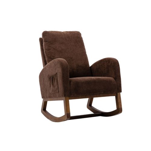 Chaise À Bascule Rembourrée Brun Avec Dossier Haut Et Accoudoirs - Pour Le Salon Et La Chambre