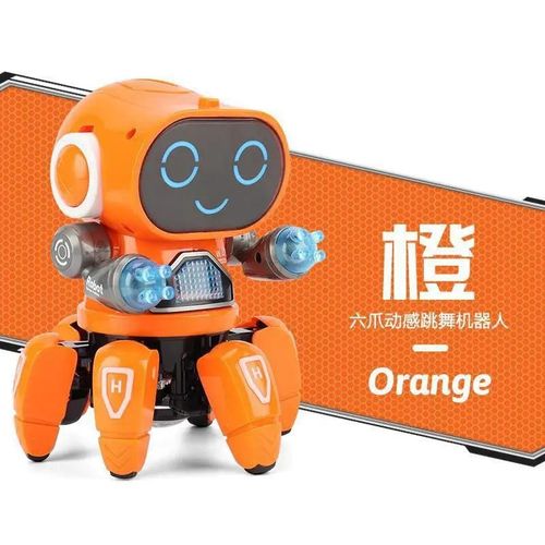 Orange - Robot de danse humanoïde électronique Intelligent pour enfants, jouet B/O à Six griffes, marche mécanique, avec musique légère