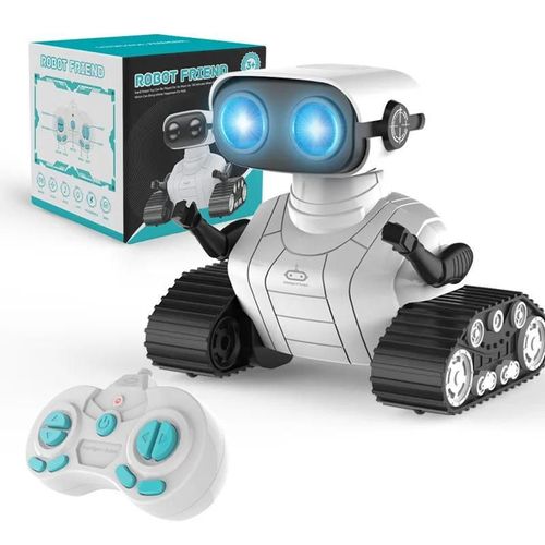 BLANC - Robot interactif Intelligent avec télécommande, 2 heures, simulation de chenille, Auto démo, lumières LED, musique dynamique, jouet électrique RC