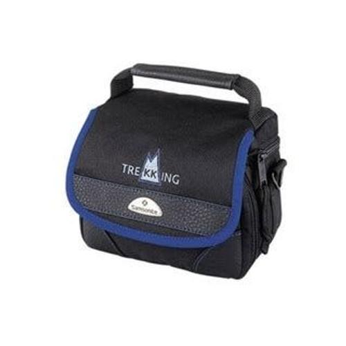 Sacoche photo vidéo Samsonite trekking 130 de transport pour voyage expédition photo bag sécurisé 17x14x12cm pvc et cuir de camera camescope appareil-photo noir & bleu solide avec laniere poignée