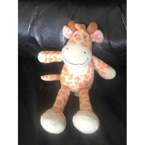 Doudou Peluche Girafe Blanche Tâche Orange Nicotoy 24cm