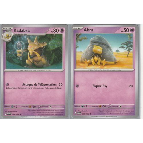 2 Cartes Pokémon - Abra 063/165 - Kadabra 064/165 - Ev3,5 151 - Mew