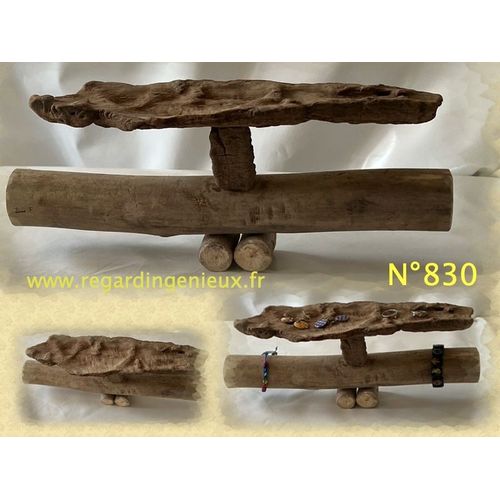 Presentoir Bijoux Bracelets A 2 Etages En Bois Flotte N°830.