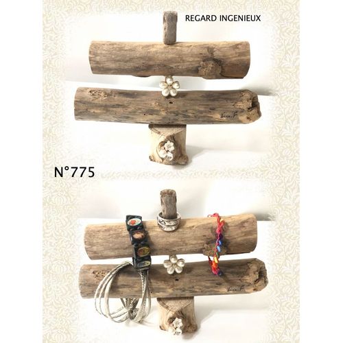 Presentoir Bijoux Bracelets Et Bagues N°775 A 2 Etages En Bois Flotte