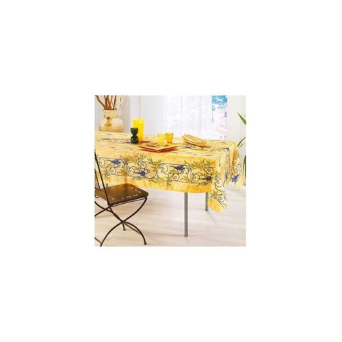 Nappe Provensale Rectangle (150x240cm Ou 150x300cm) Ou Ronde (180cm) Anti-Tache 180cm Glycine 100% Polyester (150x300cm, Jaune) |Homeflair