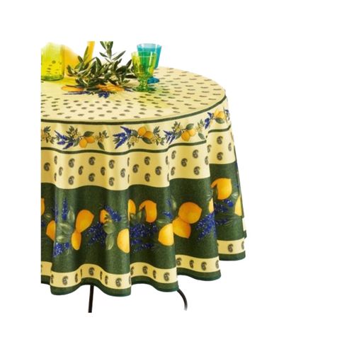 Nappe Provensale Rectangle Ou Ronde Anti-Tache 100% Polyester - Citron - Vert - 180cm |Homeflair