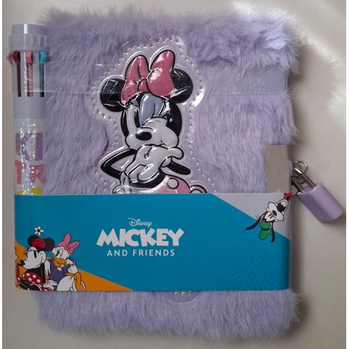 Minnie - Carnet Secret Couverture Peluche - Cadenas Et Crayon 10 Couleurs - Disney