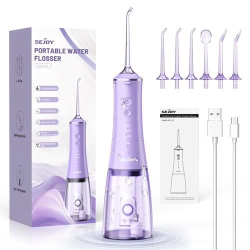 Sejoy Hydropulseur 280ml Sans Fil, Hydropulseur Dentaire Portable Rechargeable Avec 4 Modes Et 6 Embouts Remplaçables, Ipx7, Violet