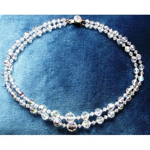 Collier Ancien Vintage 2 Rangs De Perles De Cristal