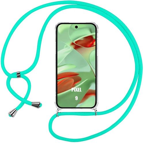 Coque Bandoulière Pour Google Pixel 9, Anti-Rayures Souple Protection Silicone + Bandoulière Turquoise - E.F.Connection