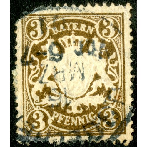 Timbre Oblitéré Bayern, 3 Pfennig