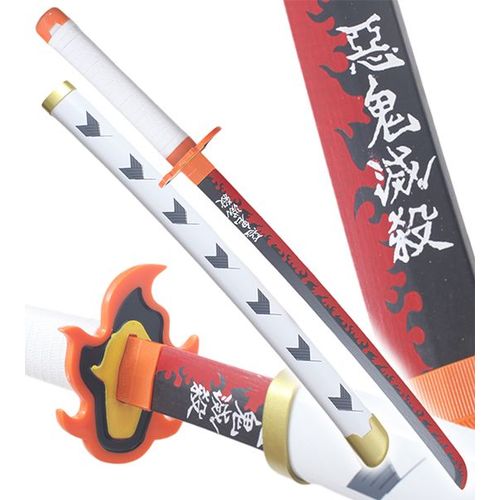 Demon Slayer Katana Kyojuro Rengoku Epee En Bois Kimetsu No Yaiba Sabre - 80cm