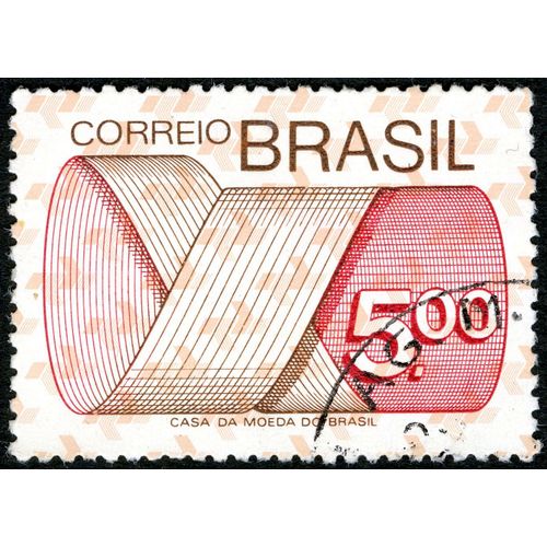 Timbre Oblitéré Brasil, Correio, Casa Da Moeda Do Brasil, 5.00