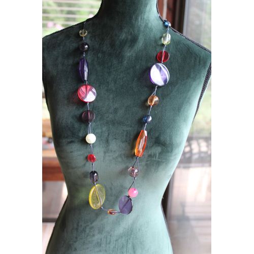 Collier Fantaisie Promod, Aux Galets De Couleurs Variées Et Vives - Longueur : 60cm