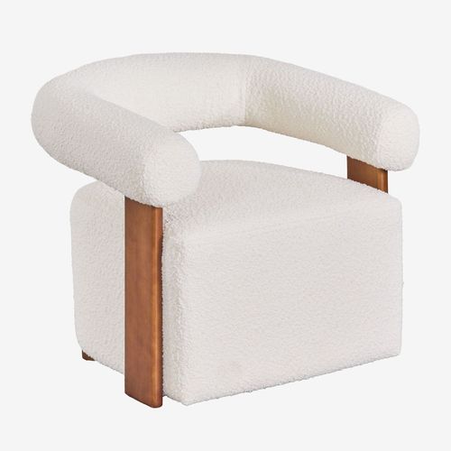 Fauteuil En Tissu Bouclé Et Bois D'hévéa Mauro
