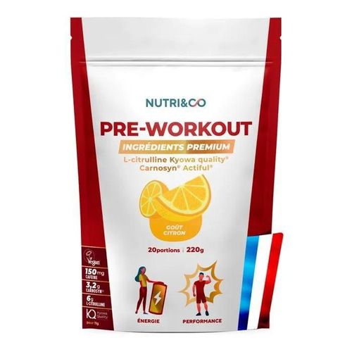 Nutri&co Pre-Workout En Poudre - L-Citrulline, Bêta-Alanine Et Caféine - 220g Goût Citron - Vegan - Fabriqué En France