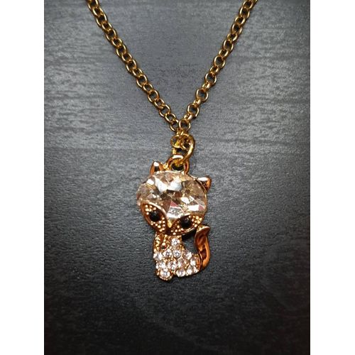 Collier Fantaisie "Chat" Blanc Doré