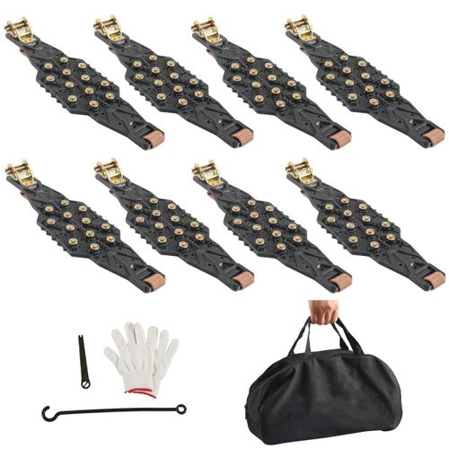 8 Pièces De Chenilles Anti-Dérapantes Pour Pneus + Crochet De Clé + Gants + Sac De Rangement-Applicable : Largeur De Pneu 185mm-255mm