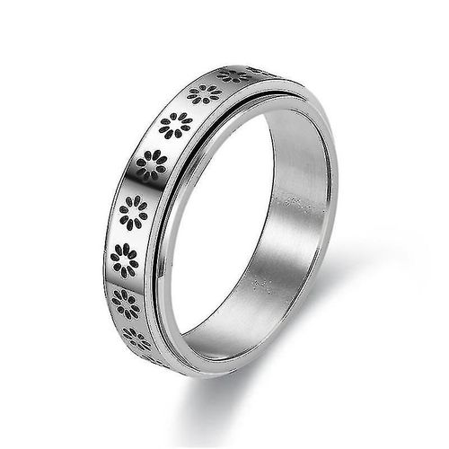 Bague Spinner Pour Femmes Anneau De Fleur Roulant En Acier Inoxydable Pour Femmes Taille6-11