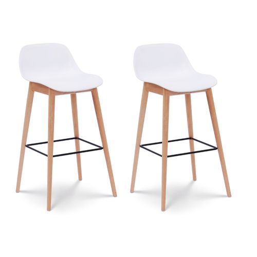 Kosmi - Lot De 2 Tabourets De Bar Blancs Style Scandinave Avec Pieds En Bois Naturel - Hauteur 66 Cm