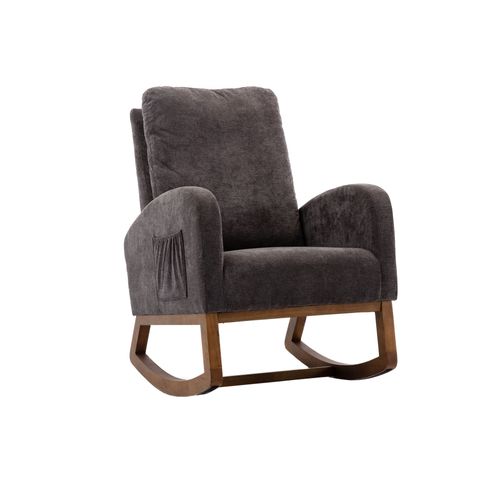 Chaise À Bascule Rembourrée Gris Foncé Avec Dossier Haut Et Accoudoirs - Pour Le Salon Et La Chambre